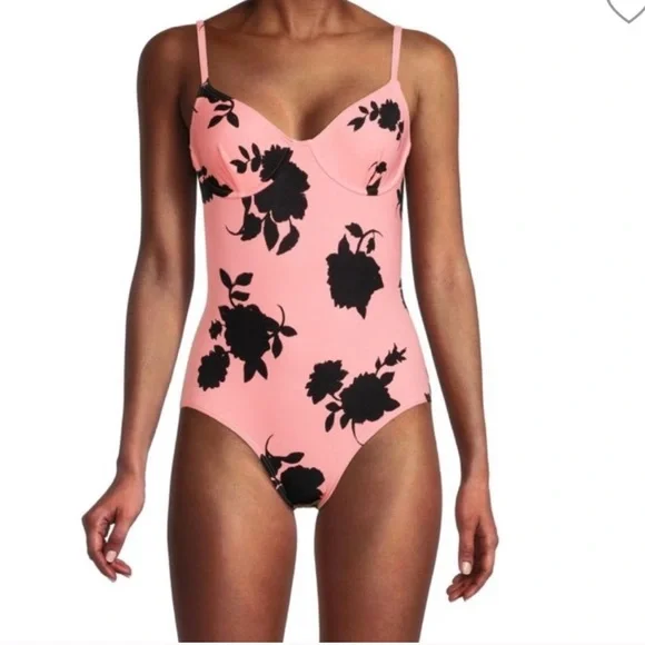 Kate Spade Pink & Black Floral One-Piece Swimsuit, Size L - Picture 5 of 5